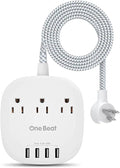 One Beat Desktop Power Strip with 3 Outlet 4 USB Ports 4.5A, Flat Plug and 5 ft Long Braided Extension Cords for Cruise Ship Travel Home Office, ETL Listed