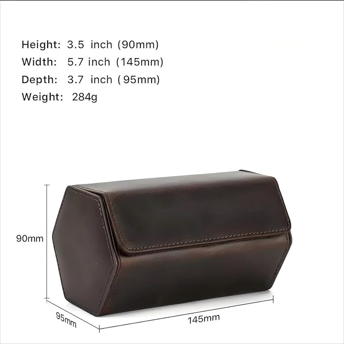 Genuine Leather Watch Roll Travel Case, Vintage Full Grain Leather Hexagon Watches Storage Organizer with Display Removable Pillows & Solid Dividers for Home Storage &Display (2 Slot)