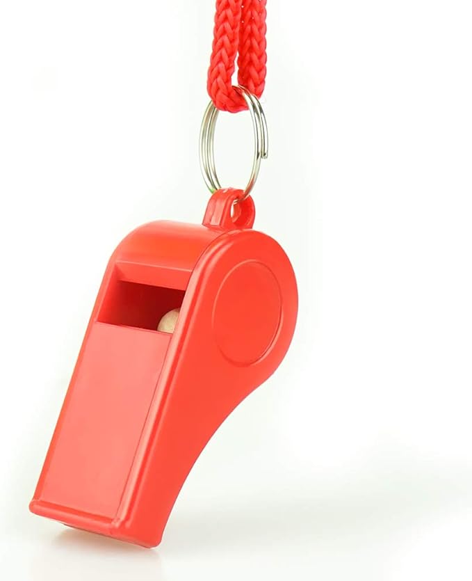 Red Emergency Whistles with Lanyard, Loud Crisp Sound, 2 Packs Plastic Whistles Ideal for Lifeguard, Self-Defense and Emergency