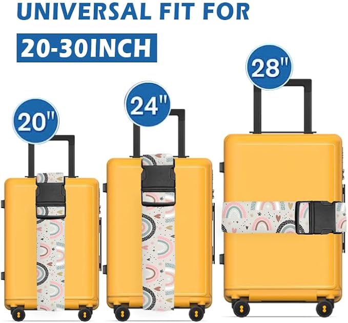 Luggage Straps for Suitcases Travel Belt Accessories, Cute Suitcase Strap, Adjustable Luggage Belt Strap, Heavy Duty with Quick-Release Buckle Luggage Strap Cute Boho Rainbows