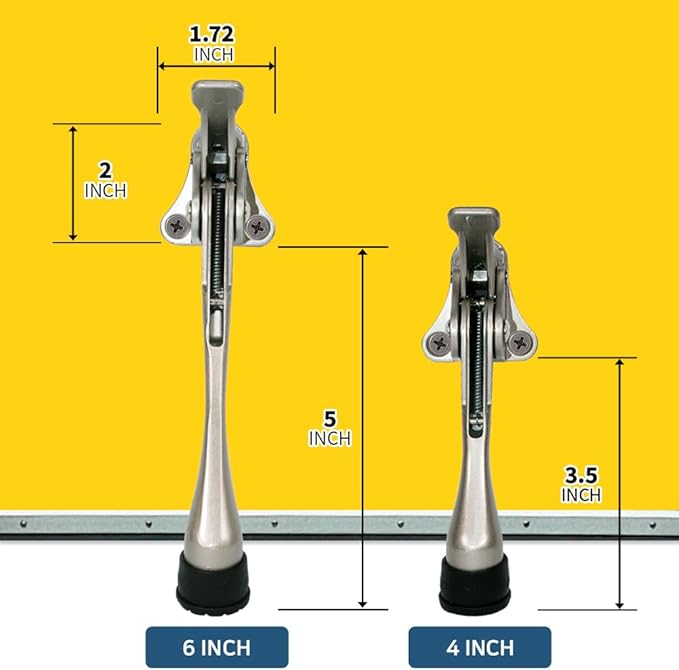One Touch Kickdown Door Stopper, Door Holder, Heavy Duty Door Stops, Bottom of Door, Height-Adjustable Rubber Tips by HASHI (Satin Nickel 6 inch x 1pack)