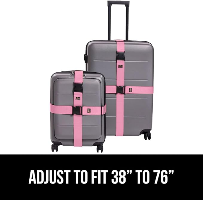 GORILLA GRIP Heavy Duty Adjustable Luggage Straps for Suitcases, Easy to Identify Travel Belt Connector Holds Suitcase Together, Extends Life of Bag, Strap Connects Two Bags, Accessories 2 Pack Pink