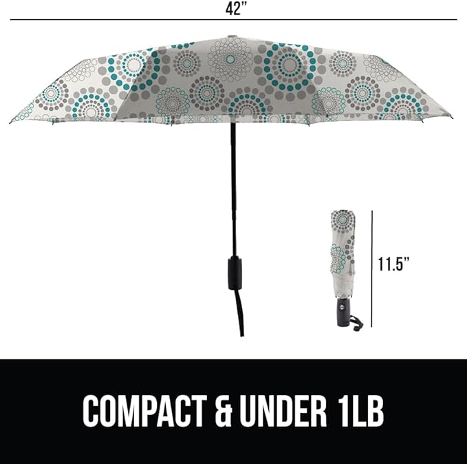 GORILLA GRIP Strong Stick Umbrella for Rain, Compact Travel One-Click Automatic Open Close, Lightweight, Portable, US Designed Reinforced Fiberglass Ribs, Wind Resistant, Easy Collapse, Spiral