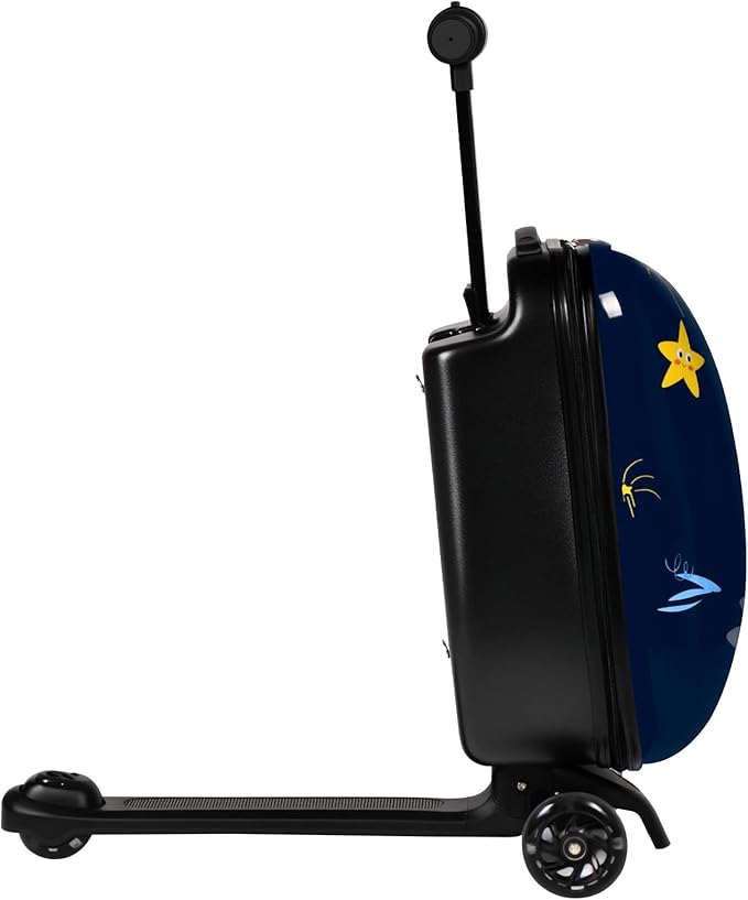 4-in-1 Detachable Scooter Luggage for Kids & Teens – Hardside Ride-On Suitcase with Led Light Up Wheels, Dinosaur Design, Lightweight Foldable, Perfect Travel Gift for Boys(Navy Blue 22-inch)