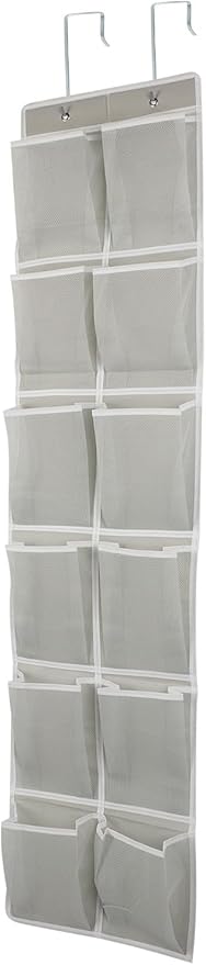 Over the Door 12 Pocket Hanging Shoe Organizer, Gray