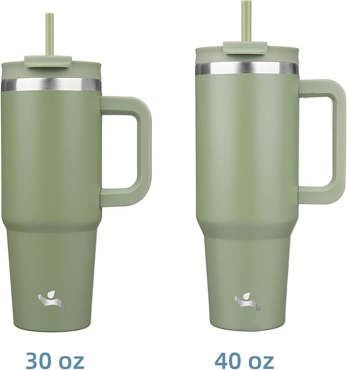 40 oz Tumbler with Handle and 2 Straws,2 in 1 Lid Insulated Water Bottle Stainless Steel Travel Coffee Mug,Army Green
