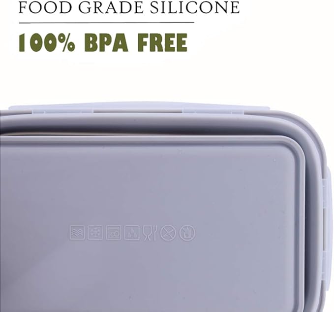 4 Pack Collapsible Silicone Food Containers Storage Lunch Bento Box with Lid BPA Free for Camping, Hiking (Gray, 4PC)
