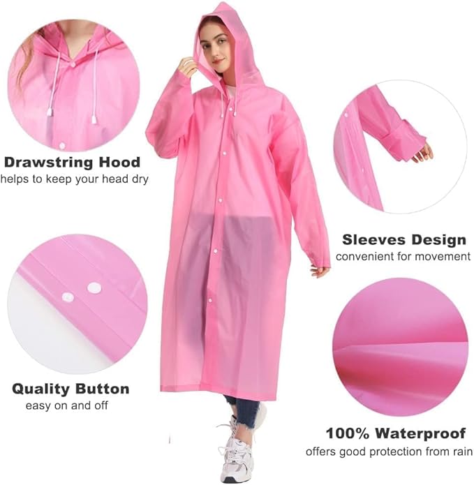 Opret 2 Pack Raincoats for Adults Reusable, EVA Rain Ponchos Lightweight Rain Coat Waterproof Rain Gear for Men and Women