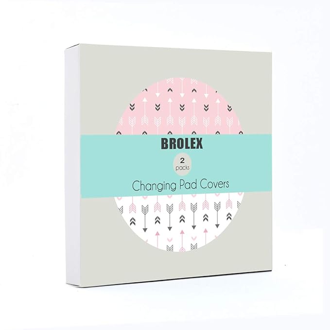 Stretchy Changing Pad Covers BROLEX 2 Pack Jersey Knit Change Pad Covers for Girls Boys,Pink & White Arrow