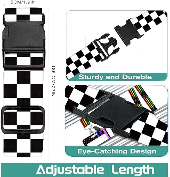 Luggage Straps for Suitcases Travel Belt Accessories, Cute Suitcase Strap, Adjustable Luggage Belt Strap, Heavy Duty with Quick-Release Buckle Luggage Strap Classic White Black Checkerboard