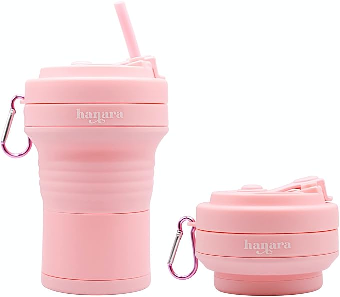 Collapsible Cup with Reusable Straw – 18 Oz (550 Ml), Portable Travel Mug, BPA-Free, Leak-Proof, Microwave & Dishwasher Safe, Multi-Purpose for Hot & Cold Drinks – Pink