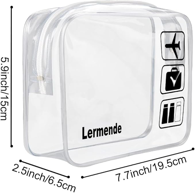 Lermende 2pcs Clear Toiletry Bag TSA Approved Travel Bag,Carry On for Travel,Airport Airline Accessories Compliant Bag,Quart Sized Makeup Cosmetic bag Women Men (Clear, 2 Pack)