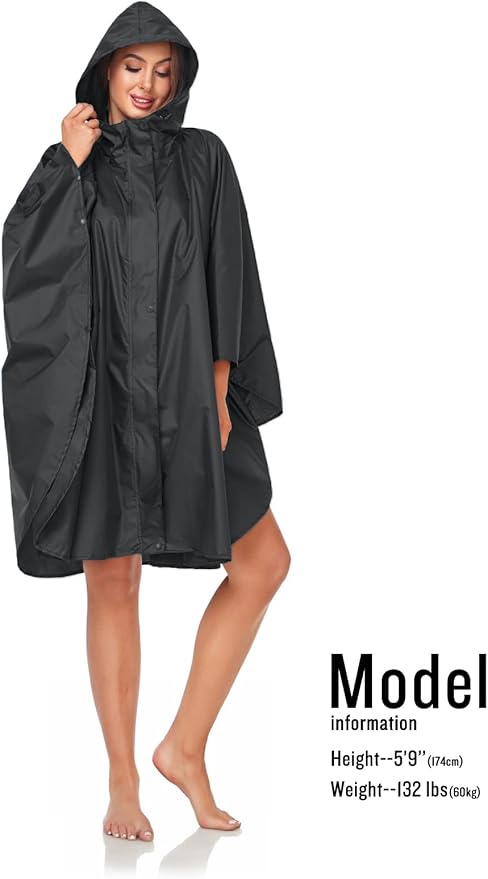 SaphiRose Unisex Rain Poncho Hooded Waterproof Raincoat for Adults Women