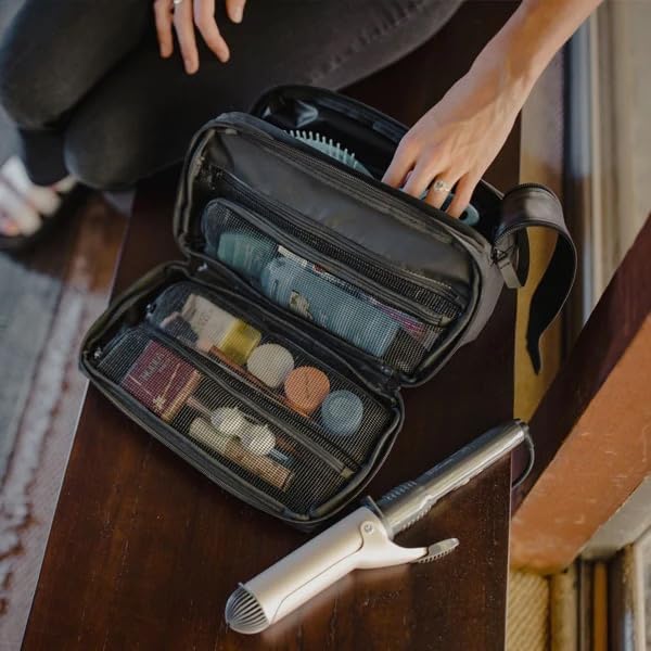 Gravel Hanging Toiletry Bag – Water-Resistant Dopp Kit for Men & Women (Black, Max)
