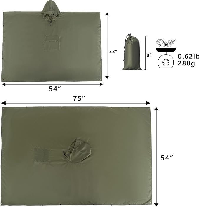 salamra Hooded Rain Poncho Waterproof Raincoat Jacket for Men/Women/Adults with Pocket