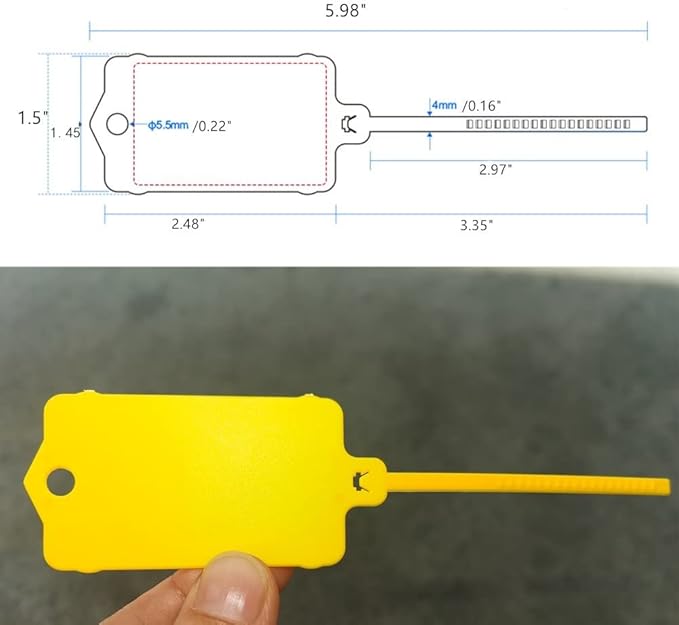 100pcs Reusable Blank Plastic Tags Ties Key Tags 1.45"*2.48" Serrated Tension Sealing Strap with Large Label Plastic Tie Mark Label Waterproof Hang Sign Write on Tag (Yellow, 100pcs)