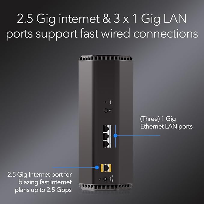 NETGEAR Nighthawk Dual-Band WiFi 7 Router (RS150) - Security Features, BE5000 Wireless Speed (up to 5.0 Gbps) - Covers up to 2,250 sq. ft., 80 Devices - 2.5 Gig Internet Port