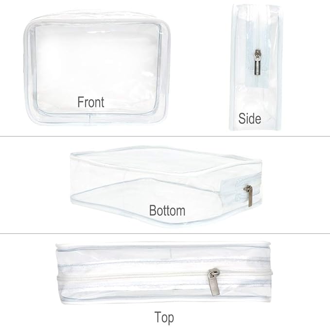 APREUTY Clear Makeup Bags, TSA Approved 6Pcs Cosmetic Makeup Bags Set Clear PVC with Zipper Handle Portable Travel Luggage Pouch Airport Airline Organization (White)