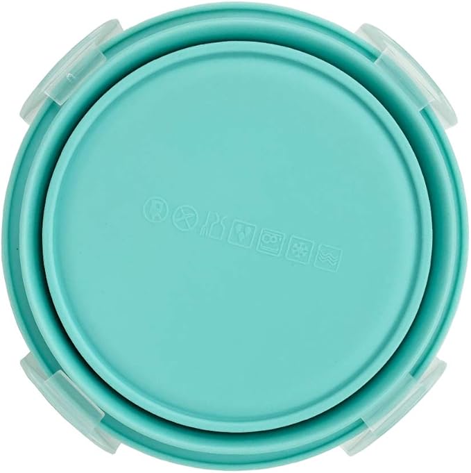 CARTINTS Small Collapsible Bowl Silicone Food Storage Containers Collapsible Camping Bowl for Travel Camping Hiking with Airtight Plastic Lids and 2Pack Silicone Dish Sponges- Blue, 350ml