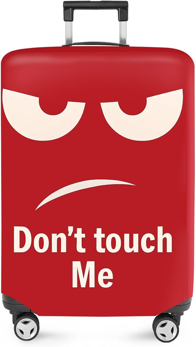 ANNA QUEEN Funny Luggage Cover, Don't Touch Me Red Face Design, Stretchable, Washable Travel Protector for 20-22 Inch Luggage