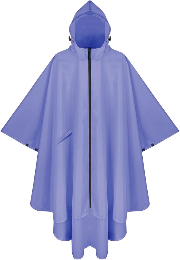 PTEROMY Hooded Rain Poncho for Adult with Pocket and Zipper, Waterproof Lightweight Raincoat for Men and Women