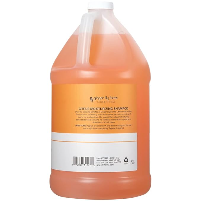 Ginger Lily Farms Club & Fitness Moisturizing Shampoo for All Hair Types, 100% Vegan & Cruelty-Free, Citrus Scent, 1 Gallon Refill (Pack of 4)