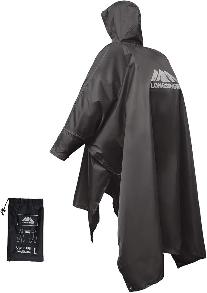 longsinger Rain Poncho for Adult, Waterproof Rain Poncho with Hood and Sleeve, Ideal for Hiking, Hunting, Camping