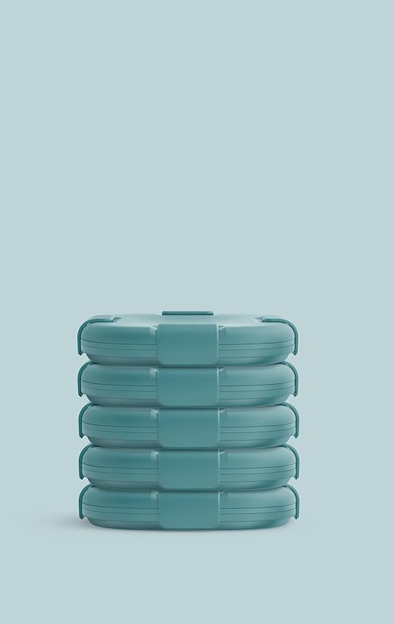 STOJO Collapsible Sandwich Box – 24oz, Reusable Food Storage Container, Silicone Bowl for Hot/Cold Food – Meal Prep, Lunch, Camping, Hiking – Dishwasher Safe (Set of 5, Eucalyptus)