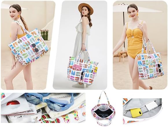 Waterproof Beach Tote Pool Bags for Women Ladies Extra Large Gym Tote Carry On Bag With Wet Compartment for Weekender Travel