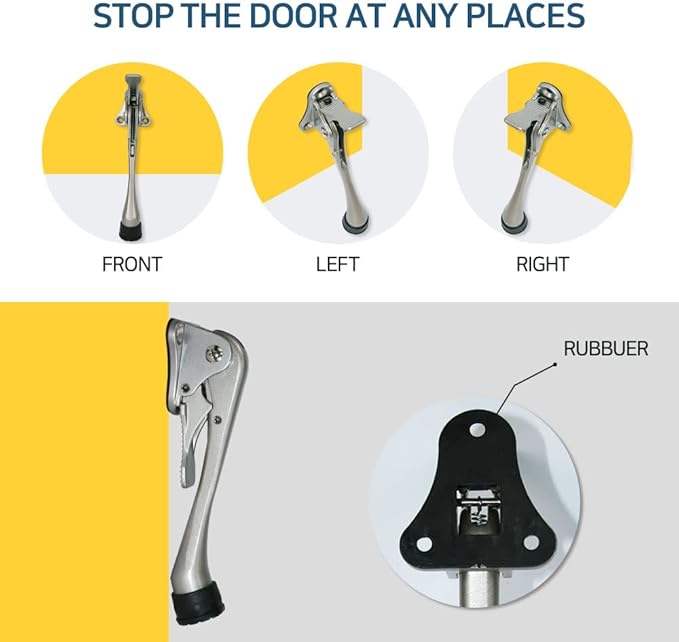 One Touch Kickdown Door Stopper, Door Holder, Heavy Duty Door Stops, Bottom of Door, Height-Adjustable Rubber Tips by HASHI (Satin Nickel 6 inch x 1pack)