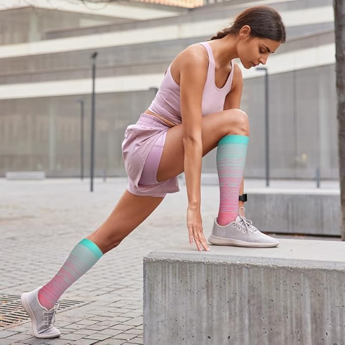 Kickticks 4 Pairs Compression Socks for Woman & Man Unisex 20-30mmHg Knee high Plus Size Wide Calves for Flying Running…