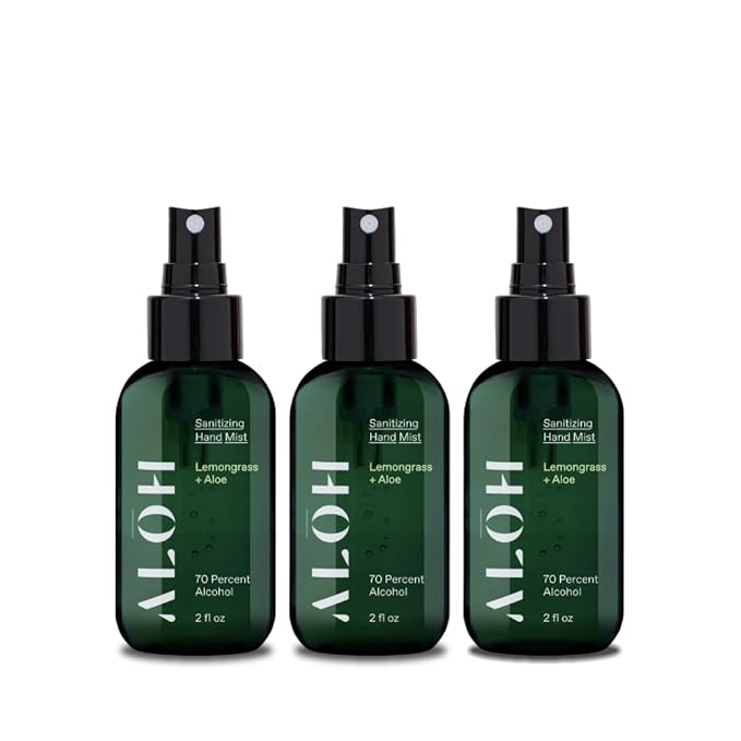 ALOH Hand Sanitizer Spray Liquid 3-pack | Lemongrass | 70% Alcohol Hydrating Hand Sanitizer Spray with Essential Oil, for Kids & Adults | 2oz Travel Size Bottle