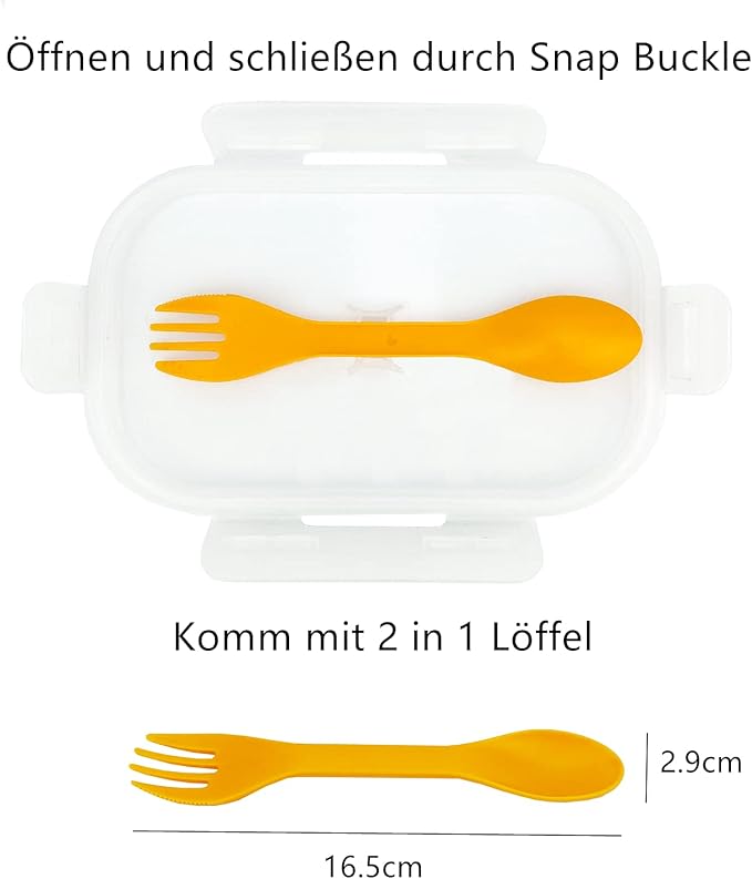 Silicone Lunch Container Bento Box, Collapsible Food Storage Containers with Airtight Lids and 2in1 Fork, Reusable Food Containers for Travel,Camping and RV, Food Grade 1000ml Microwave Container