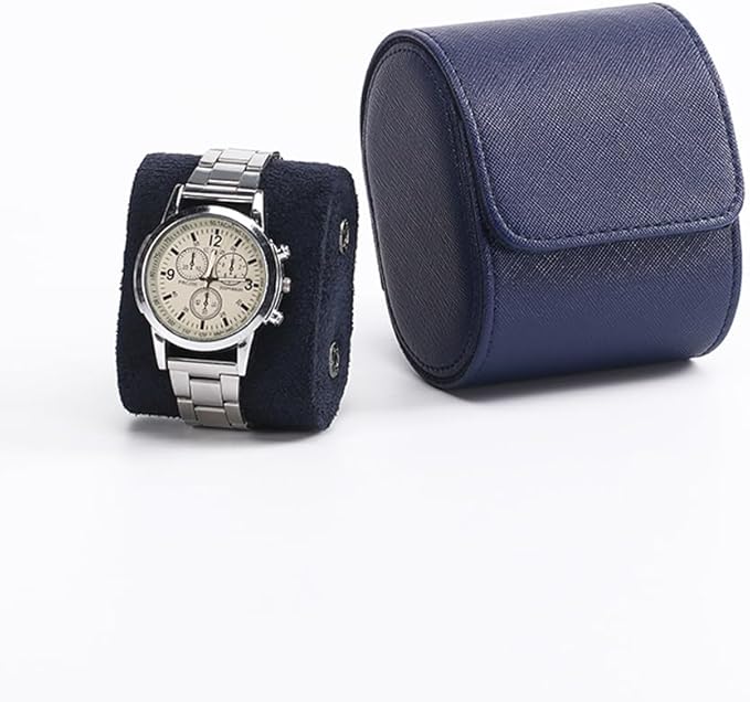 HAN QIANG Travel watch case Chic Portable Vintage Leather Display Watch Storage Box for great gifts for man (blue)