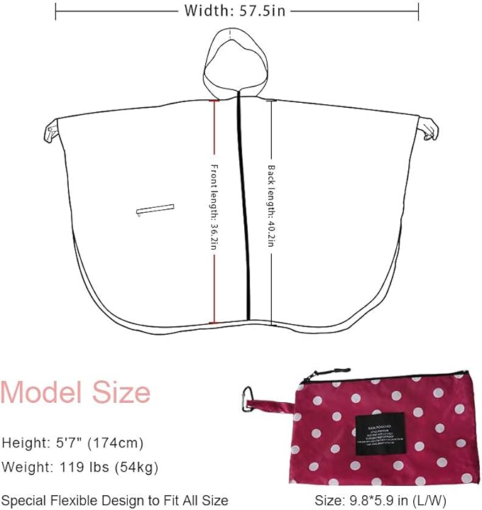 Rain Poncho Jacket Coat Hooded Zipper Style for Women/Men/Adult with Pocket
