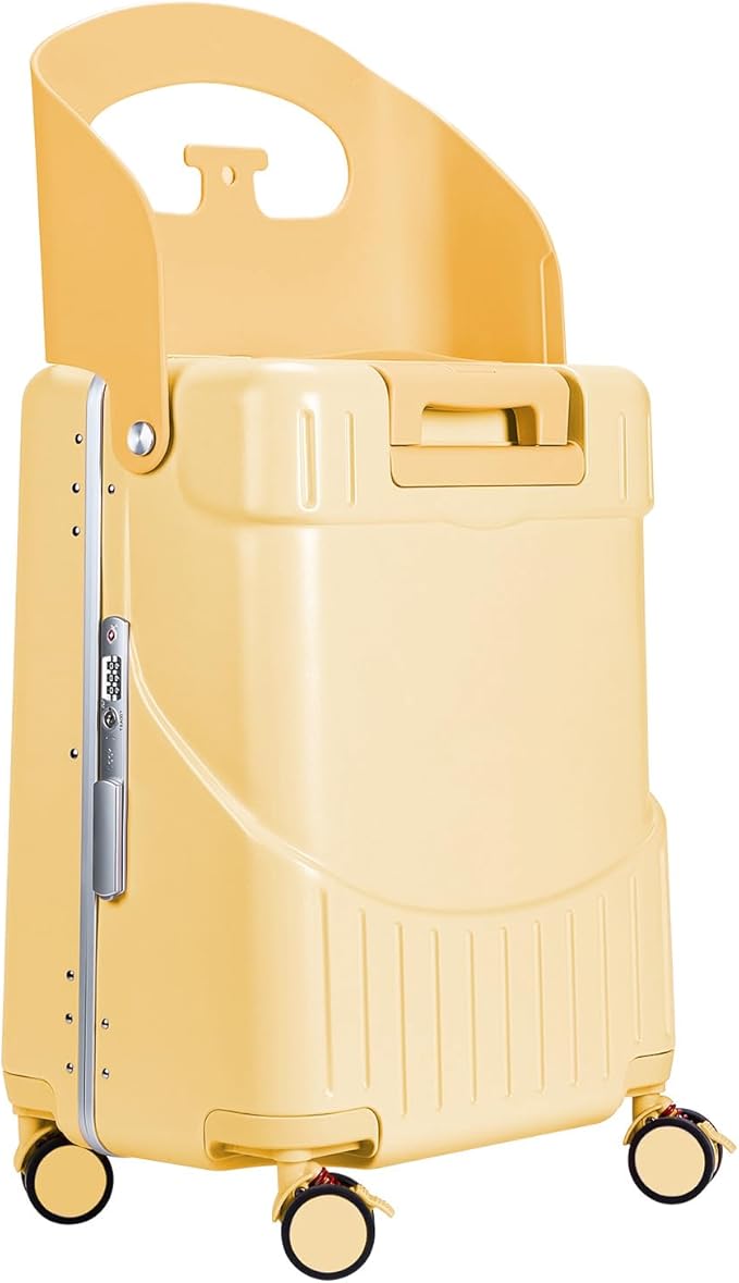 MRPLUM Ride On Luggage with Seat for Kids&Adults with Seat Belt,Hard Shell Lightweight Rolling Spinner Wheels Travel Luggage with TSA Lock,20 inch,Yellow
