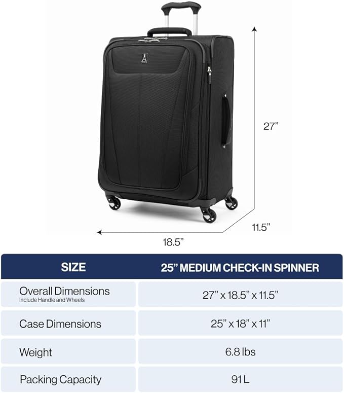 Travelpro Maxlite 5 Softside Expandable Checked Luggage with Spinner Wheels, Lightweight, 25-Inch — Ensign Blue