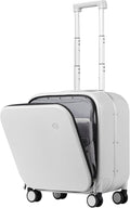 mixi Carry On Luggage, 18” Suitcase with Front Laptop Pocket, Travel Luggage Aluminum Frame PC Hardside with Spinner Wheels & TSA Lock and Cover (Not for Underseat), Smoke White