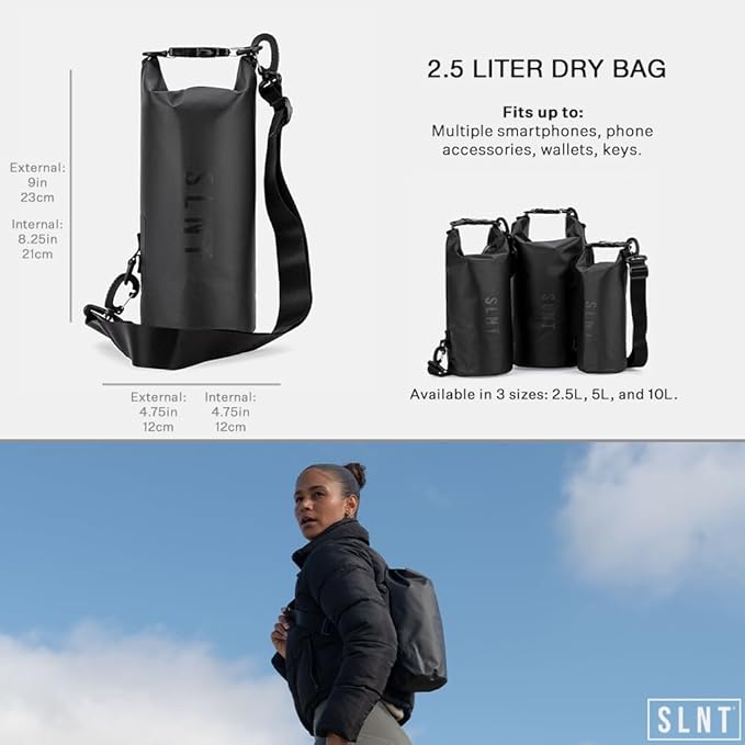 SLNT Waterproof Faraday Dry Bag - 420D Waterproof Nylon Signal Blocking Backpack - Protects Electronics from Water, Spying, Hacking - Blocks RFID, WiFi, Bluetooth, NFC, Cellular, GPS, EMF (2.5 Liter)