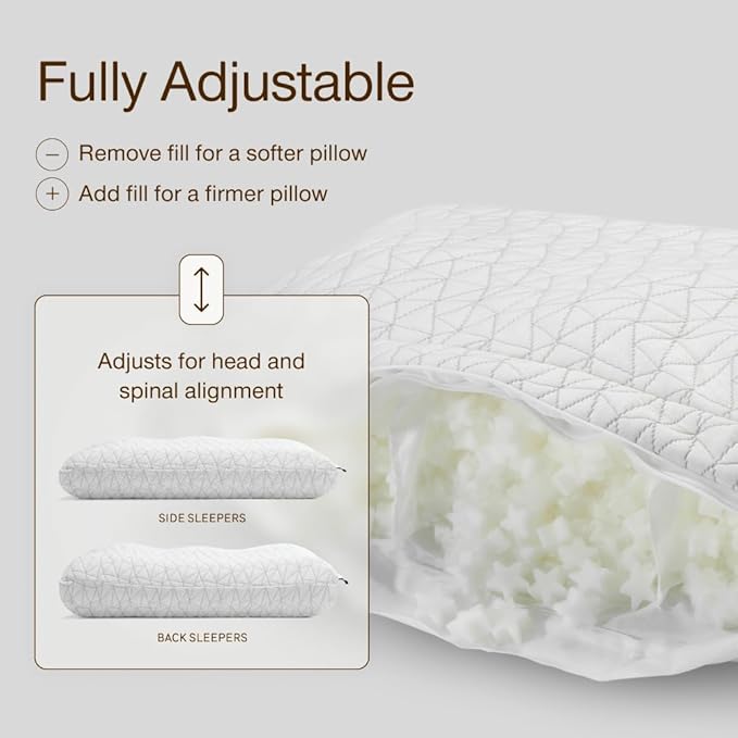 Coop Home Goods Adjustable Orthopedic Pillow Queen, Ergonomic Cervical Neck Support, Memory Foam Pillows for Side & Back Sleepers, Breathable, Washable Cover, GREENGUARD & CertiPUR-US Certified