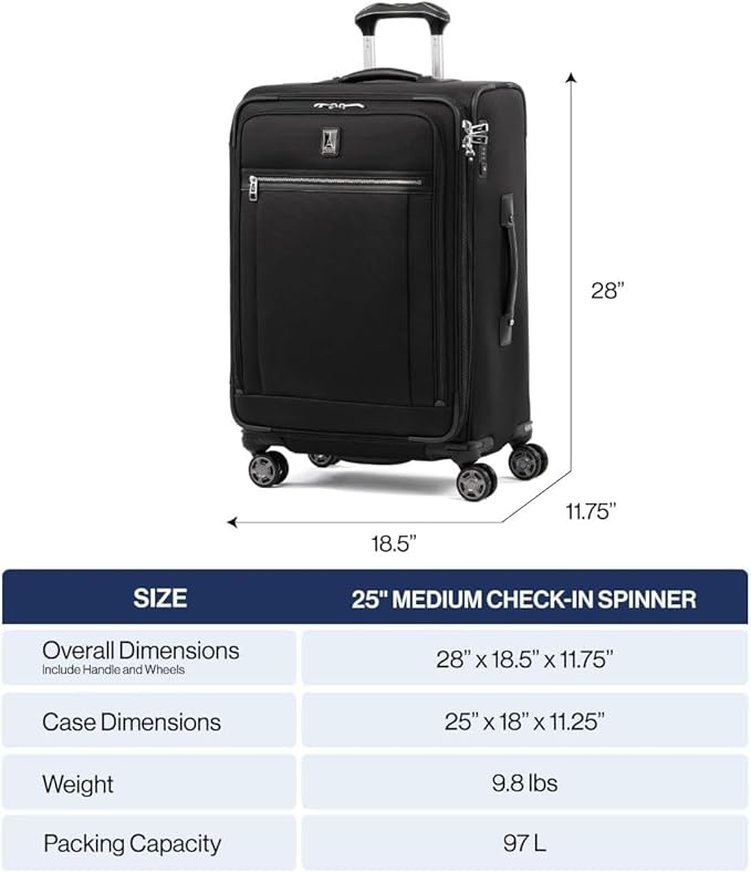 Travelpro Platinum Elite Softside Expandable Checked Luggage, 8 Wheel Spinner Large Suitcase, TSA Lock, Men and Women, Pilot Green, Checked Large 29-Inch