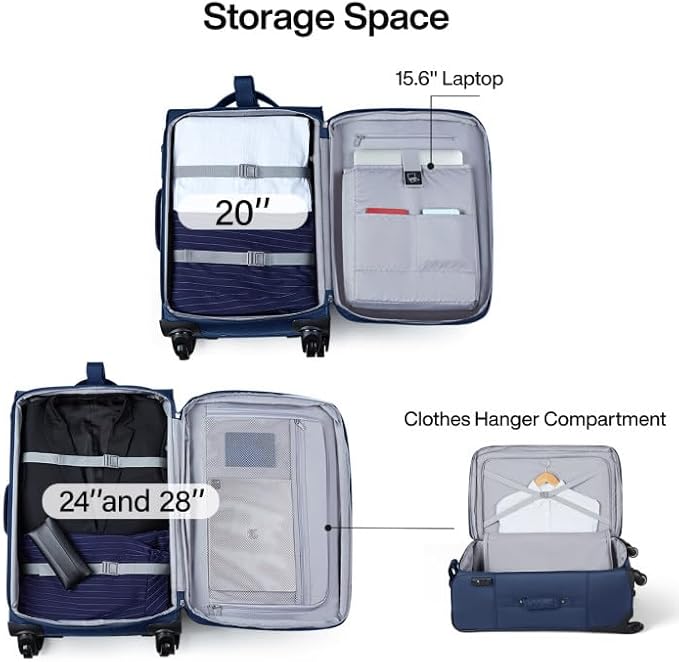 Hanke 28 Inch Softside Expandable Luggage with Spinner Wheels,Check Large Luggage Rolling Suitcase Travel Luggage with TSA Approved,Blue