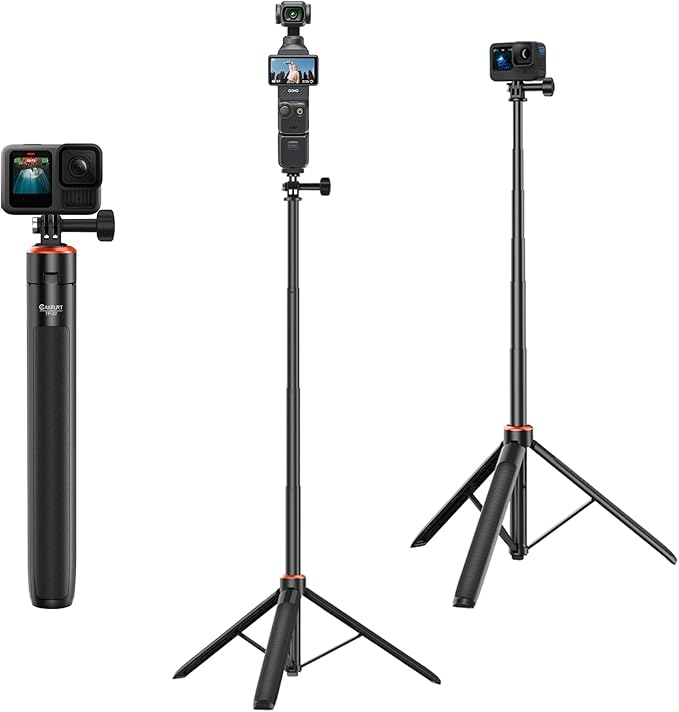 53.5" Portable Travel Selfie Stick Tripod for DJI Osmo Pocket 3, GoPro - Extendable Vlog Handle Stand for Go Pro Max, Hero 13/12/11/10/9, DJI Action 5 Pro/4, Insta360 X5 - Action Camera Accessories