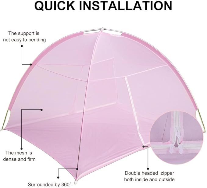 Pop-Up Mosquito Net Tent for Beds, Portable Folding Design with Net Bottom Bedroom and Outdoor Trip for Baby Adults, Easy to Install and Wash for Twin to King Size Bed 79 x71x59 inch (Pink)