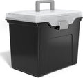 STAPLES File Folder Tote, Portable Filing Box, Letter Size Hanging Folders, Security Latch & Built-In Lid Organizer, Black/Clear