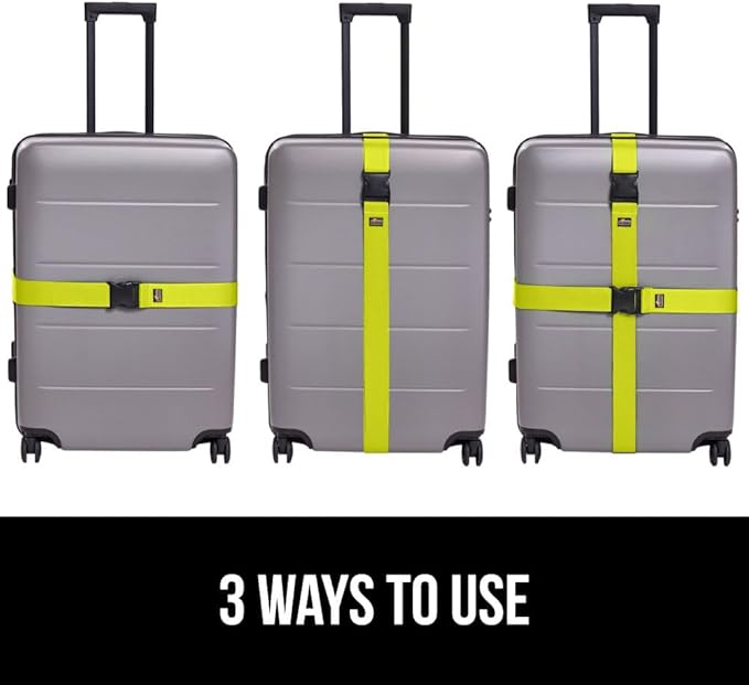 GORILLA GRIP Heavy Duty 8 Pack Adjustable Luggage Straps for Suitcases, Easy to Identify Travel Belt Connector Holds Suitcase Together, Extends Life of Bag, Strap Connects Two Bags, Accessories Yellow
