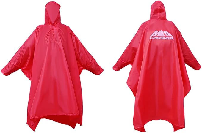 longsinger Rain Poncho for Adult, Waterproof Rain Poncho with Hood and Sleeve, Ideal for Hiking, Hunting, Camping