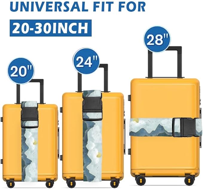 Luggage Straps for Suitcases Travel Belt Accessories, Cute Suitcase Strap, Adjustable Luggage Belt Strap, Heavy Duty with Quick-Release Buckle Luggage Strap Cute Drawing Mountain