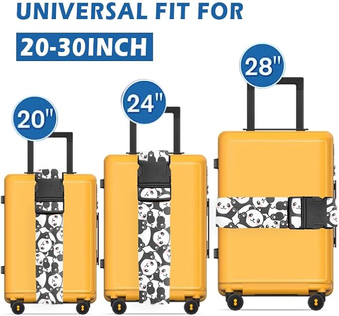 Luggage Straps for Suitcases Travel Belt Accessories, Cute Suitcase Strap, Adjustable Luggage Belt Strap, Heavy Duty with Quick-Release Buckle Luggage Strap Cute Pandas
