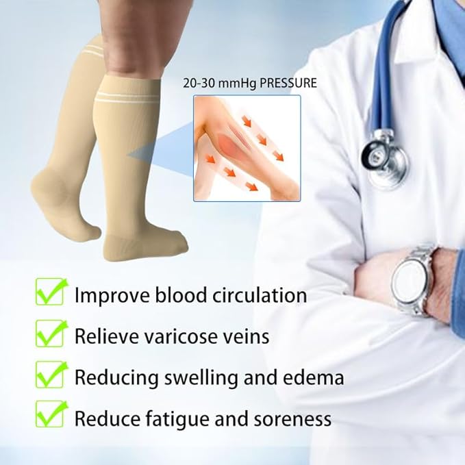 LEVSOX Compression Socks for Pregnant Women 20-30 mmHg Knee High Cute Funny Mens Supports Socks for Nurses, Medical, Travel